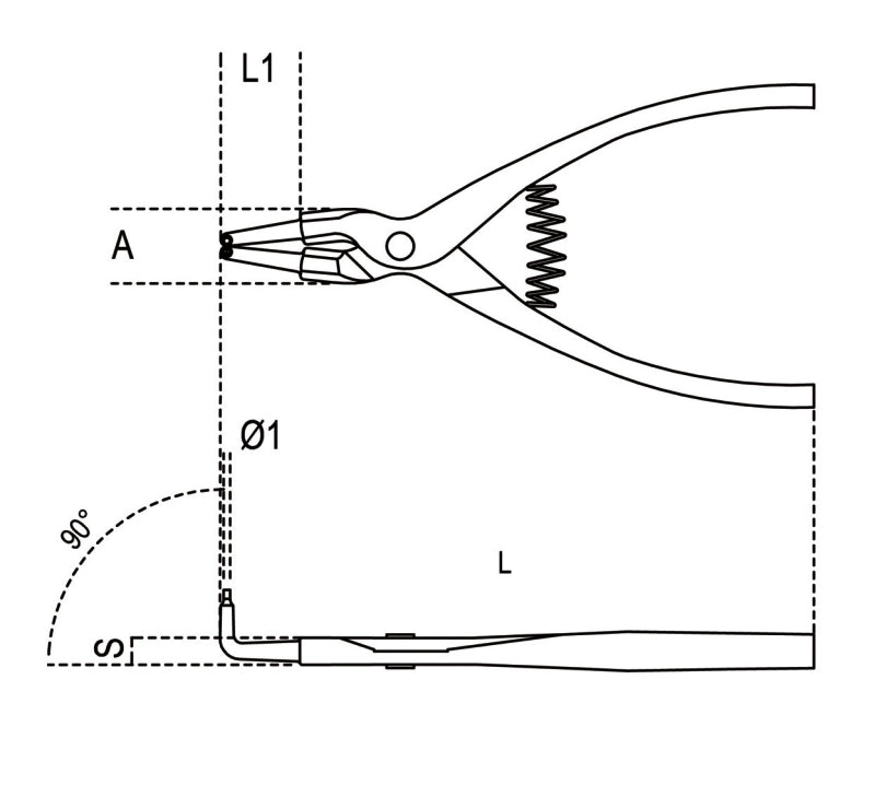 1038 135X09-EXTERNAL CIRCLIP PLIERS 90°
