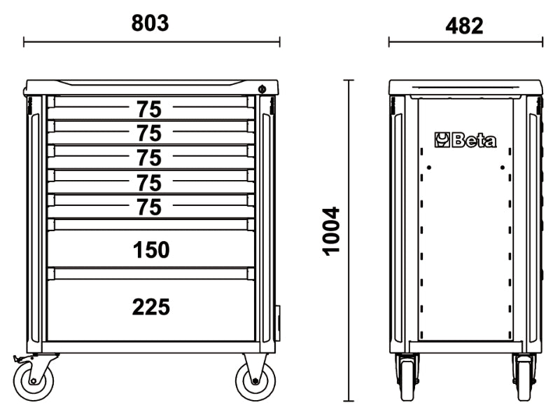 C37A/7-G-MOB.ROLLER CAB 7 DRAW.ANTI-TILT