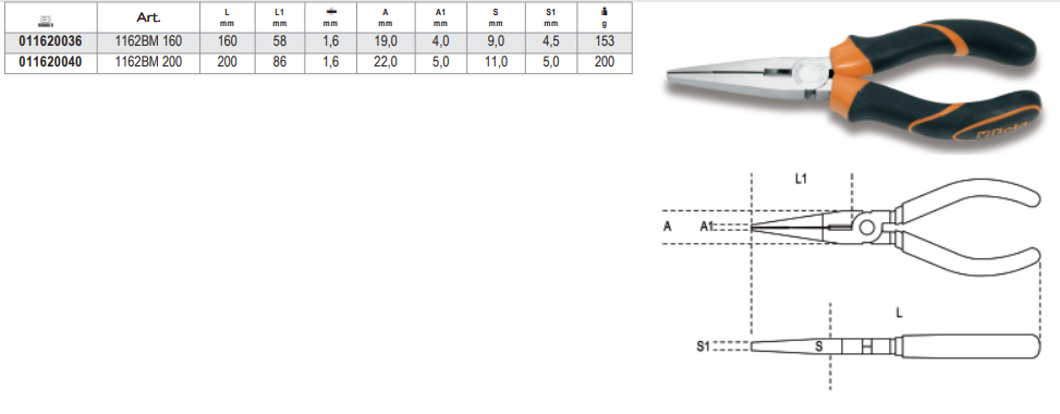 1162BM Extra Long Flat Nose Pliers
