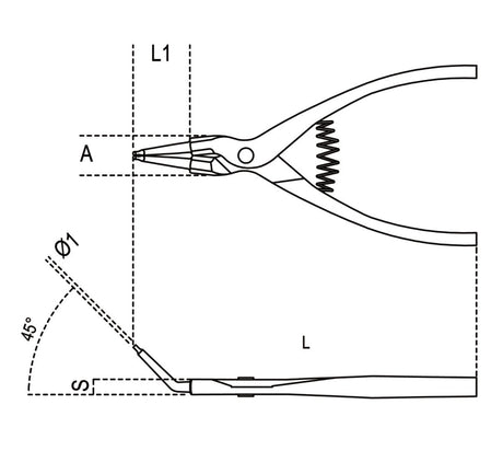 1037 140X09-EXTERNAL CIRCLIP PLIERS 45°