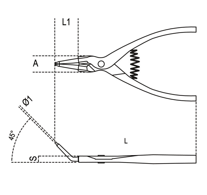 1037 140X09-EXTERNAL CIRCLIP PLIERS 45°