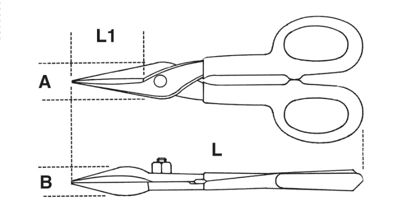 1114 250-TIN SNIPS STRAIGHT NARROW BLADE