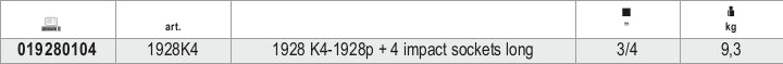 1928K4-1928P + 4 IMPACT SOCKETS LONG