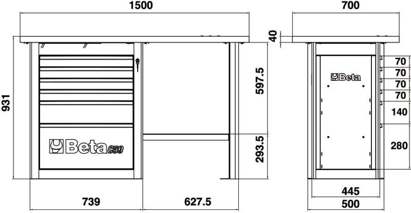C59C-R-ENDURANCE WORKBENCH 6 DRAWERS