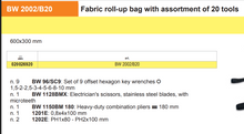 BW 2002/B20 - Fabric roll-up bag with assortment of 20 tools