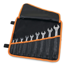 42MP/B9 - Set of 9 combination wrenches, bright chrome-plated, in roll-up wallet made of durable polyester