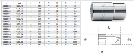 920BL Long Bi-Hex Hand Socket